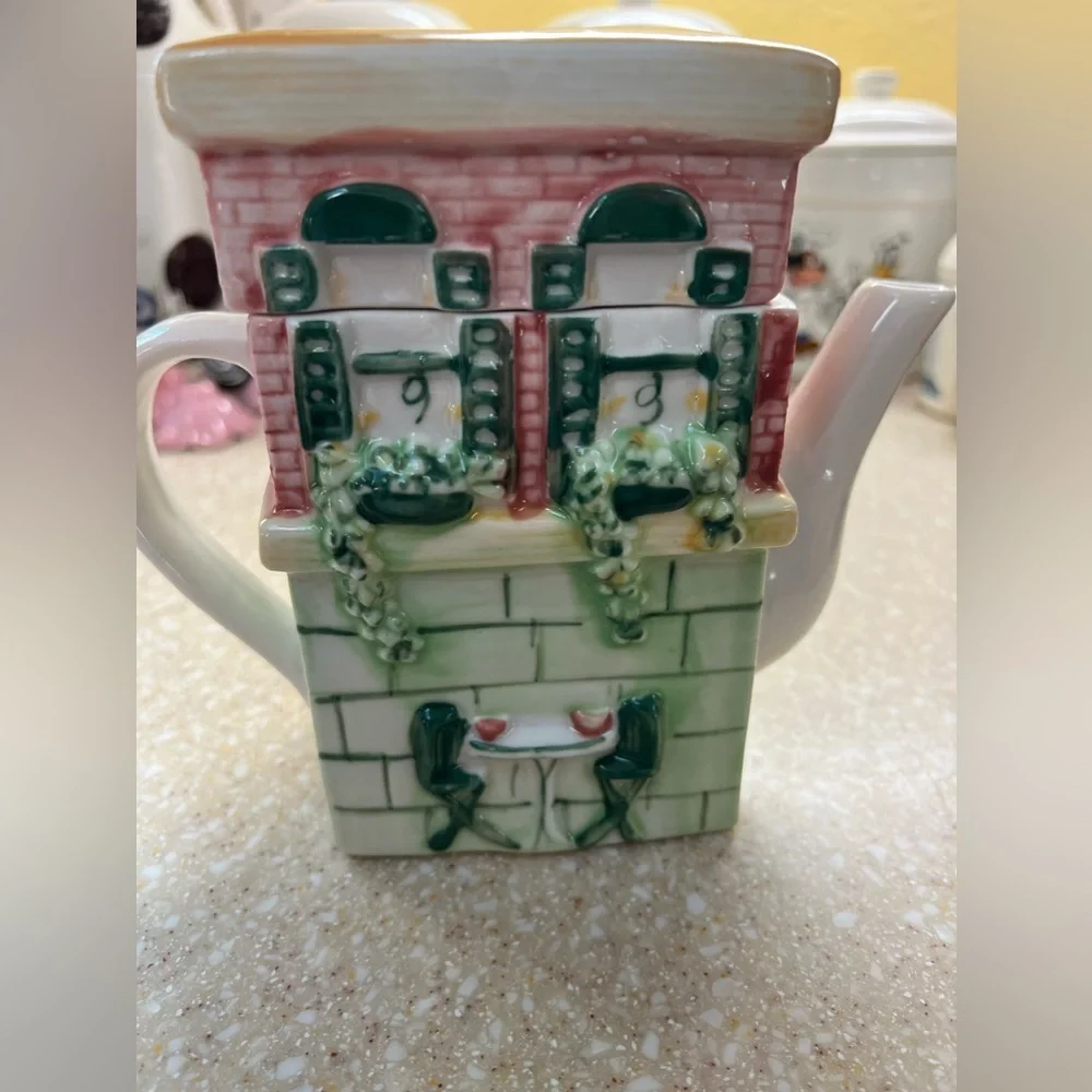 Vintage CAFE stone front Building House Ceramic Tea Pot